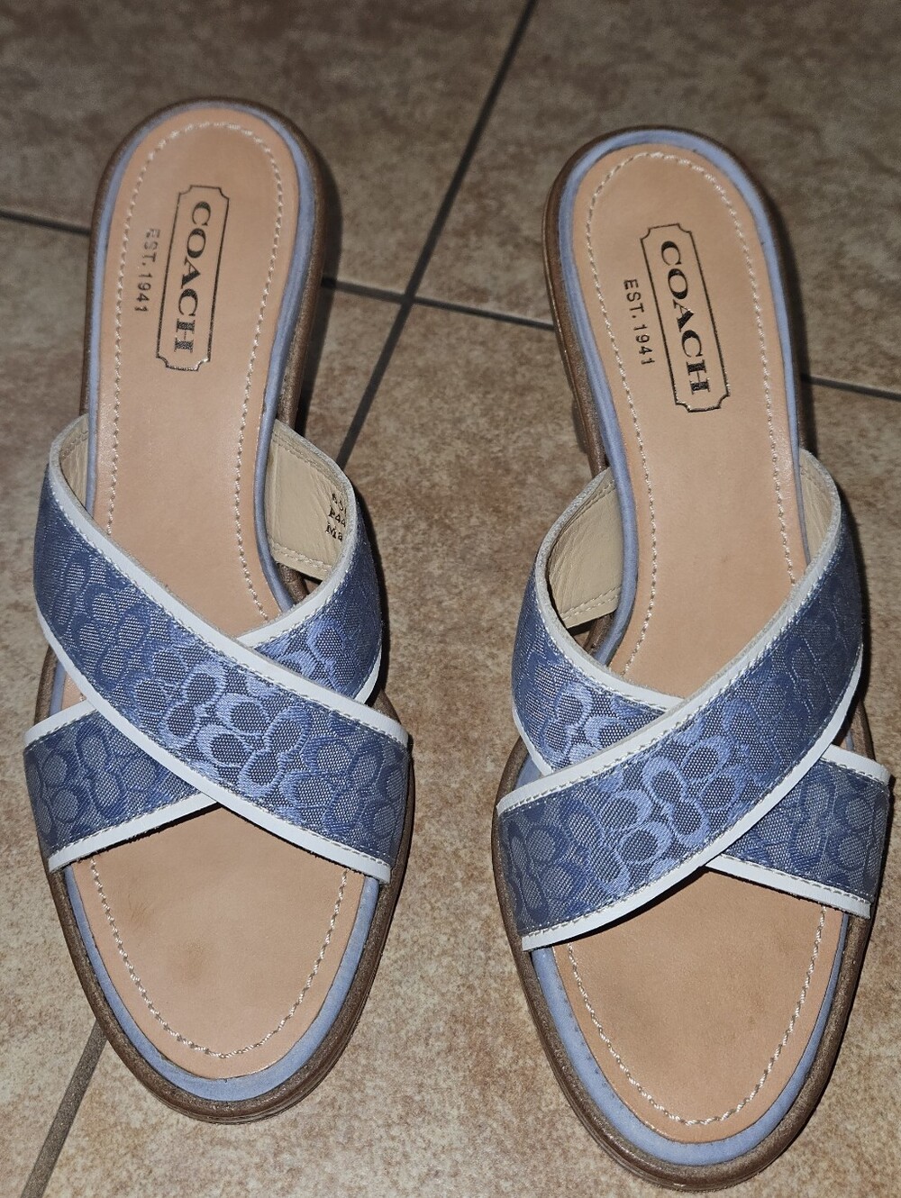 Coach Blue and White Monogram Bag with Matching Heeled Sandals - Picture 9 of 9